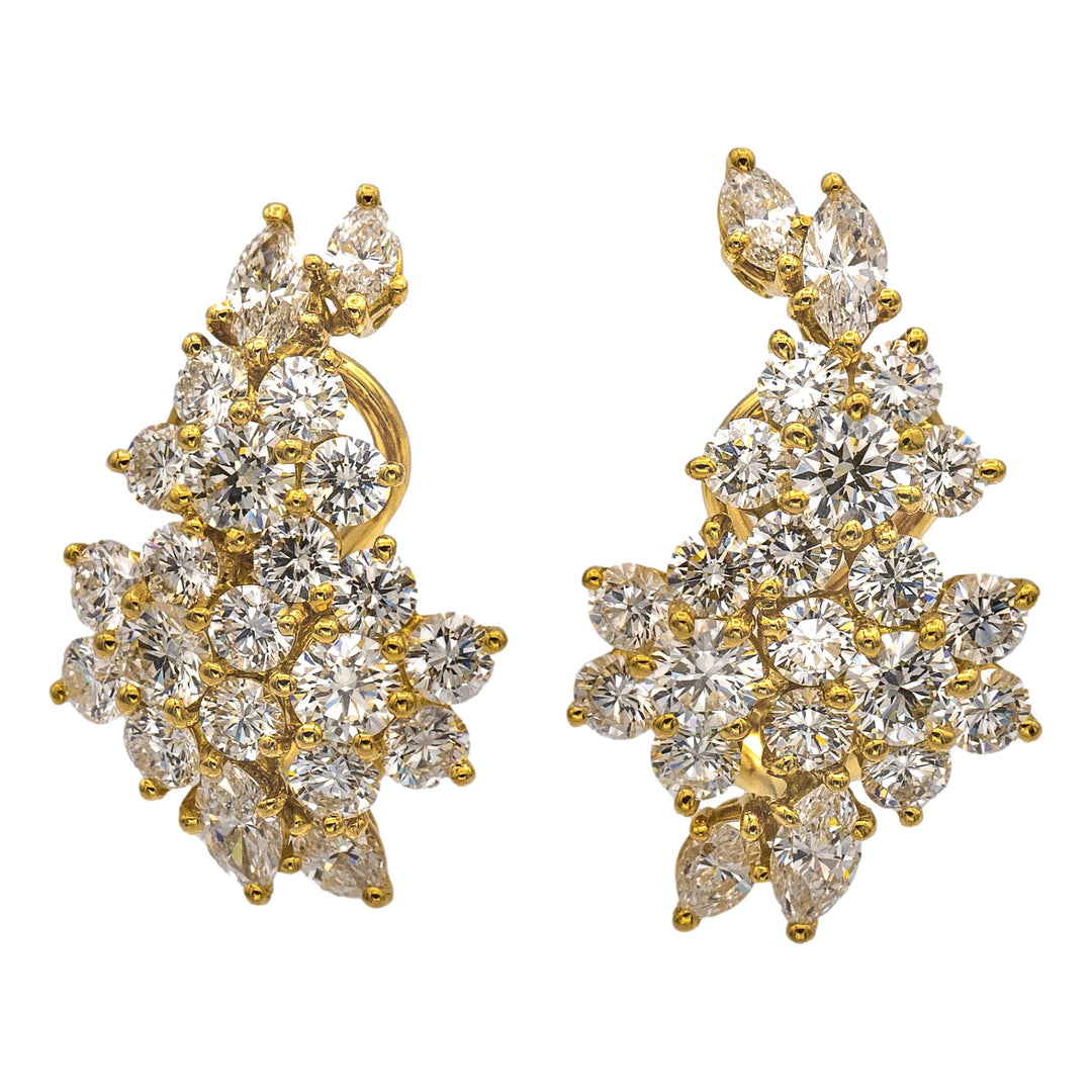 Tiffany & Co. 18K Yellow Gold Flower Round Diamond 5.13ct Cluster Clip Earrings
