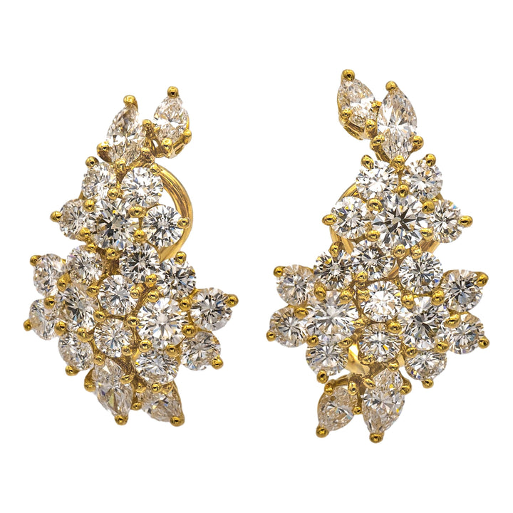 Tiffany & Co. 18K Yellow Gold Flower Round Diamond 5.13ct Cluster Clip Earrings