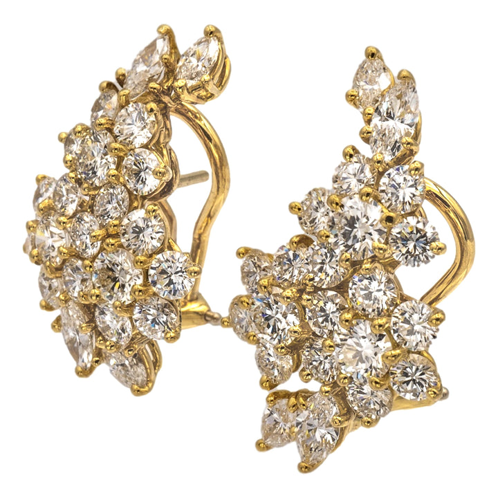 Tiffany & Co. 18K Yellow Gold Flower Round Diamond 5.13ct Cluster Clip Earrings