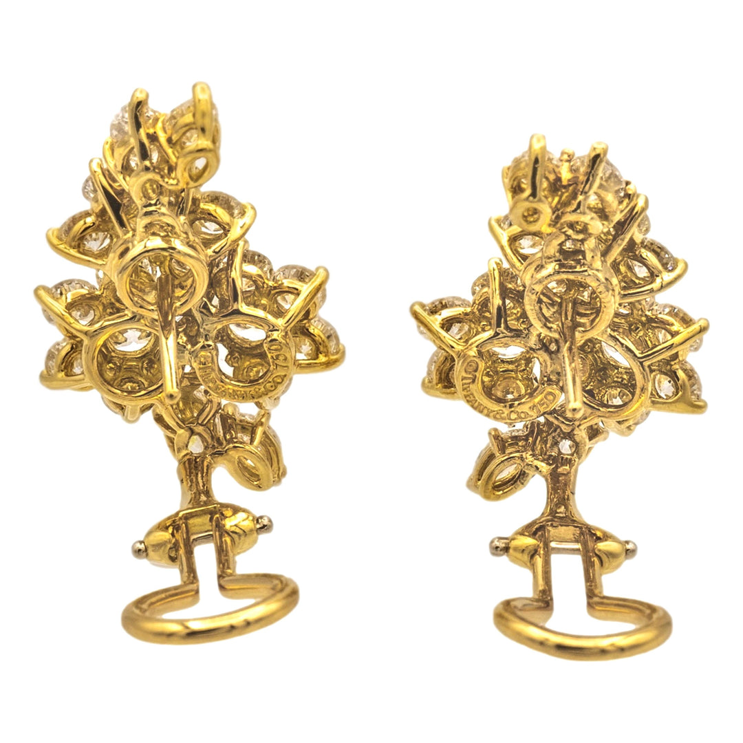 Tiffany & Co. 18K Yellow Gold Flower Round Diamond 5.13ct Cluster Clip Earrings