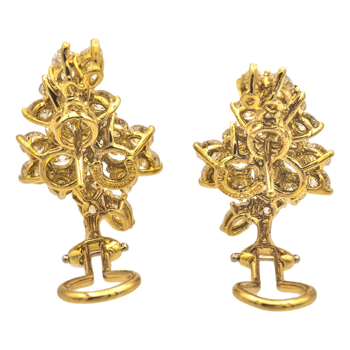 Tiffany & Co. 18K Yellow Gold Flower Round Diamond 5.13ct Cluster Clip Earrings