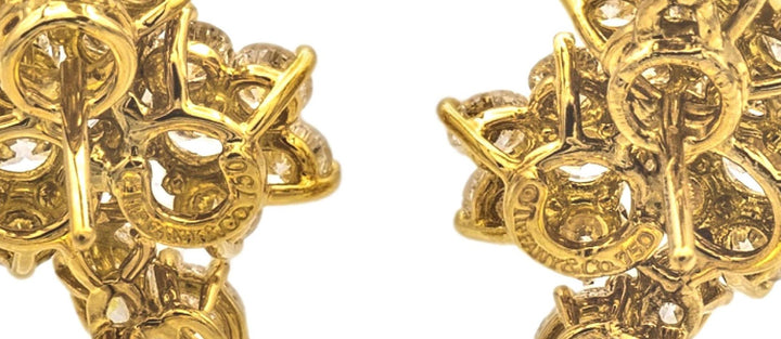 Tiffany & Co. 18K Yellow Gold Flower Round Diamond 5.13ct Cluster Clip Earrings