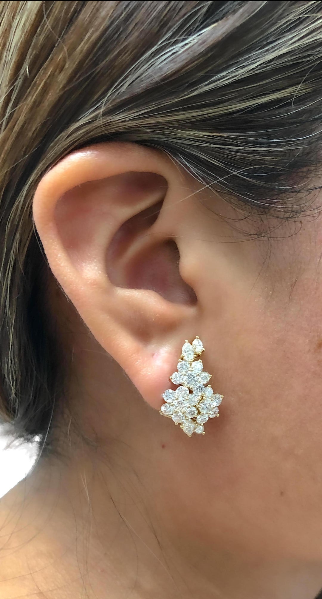 Tiffany & Co. 18K Yellow Gold Flower Round Diamond 5.13ct Cluster Clip Earrings