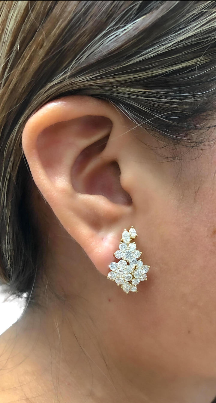 Tiffany & Co. 18K Yellow Gold Flower Round Diamond 5.13ct Cluster Clip Earrings