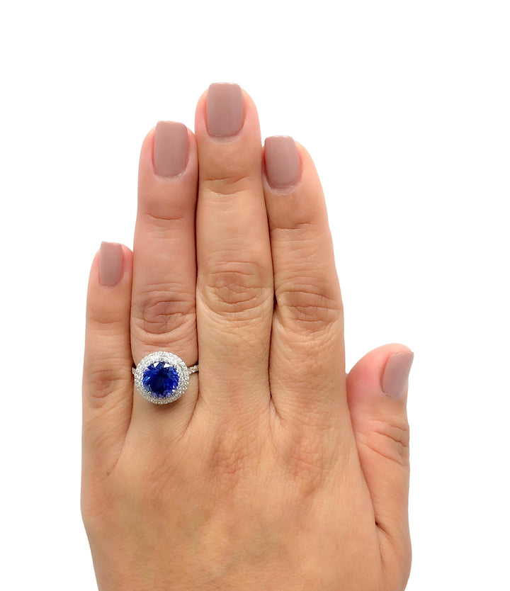 Tiffany & Co. Platinum Double Soleste Round Shape 3ct Tanzanite Diamond Ring