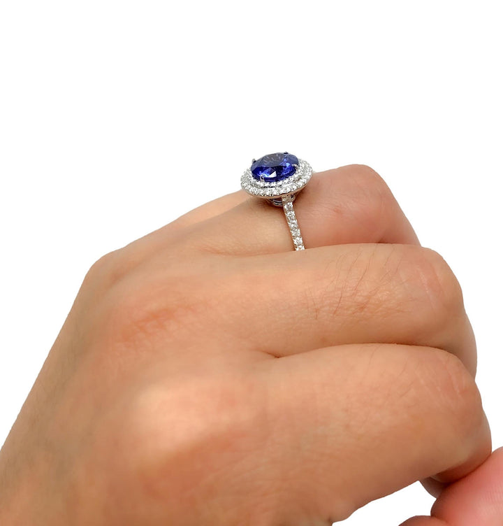 Tiffany & Co. Platinum Double Soleste Round Shape 3ct Tanzanite Diamond Ring