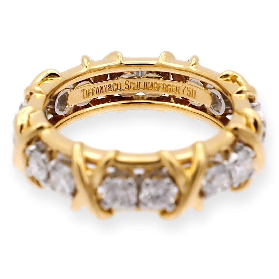 Tiffany & Co. Platinum and 18KY Gold Schlumberger 16 Stone Diamond X Ring Size 6