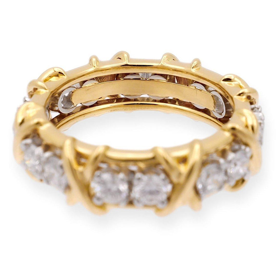 Tiffany & Co. Platinum and 18KY Gold Schlumberger 16 Stone Diamond X Ring Size 6
