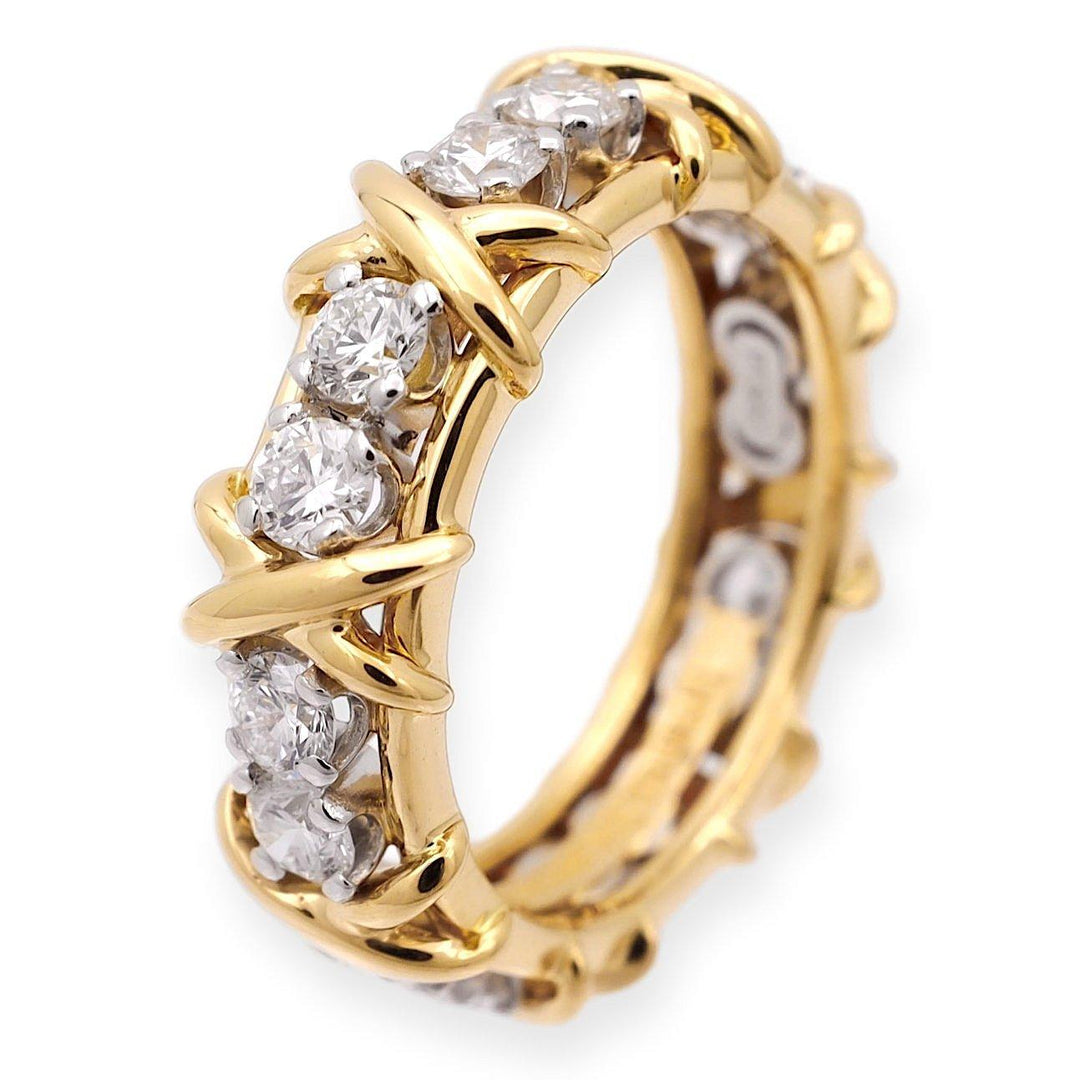 Tiffany & Co. Platinum and 18KY Gold Schlumberger 16 Stone Diamond X Ring Size 6
