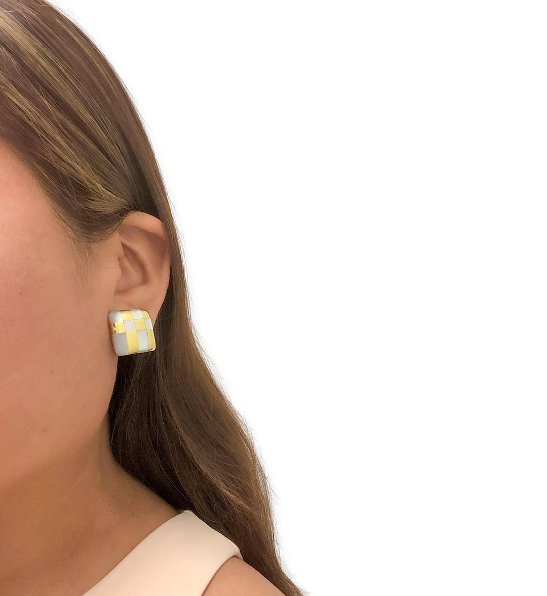 Tiffany & Co. A. Cummings 18K Yellow Gold Mother Of Pearl Square Clip Earrings