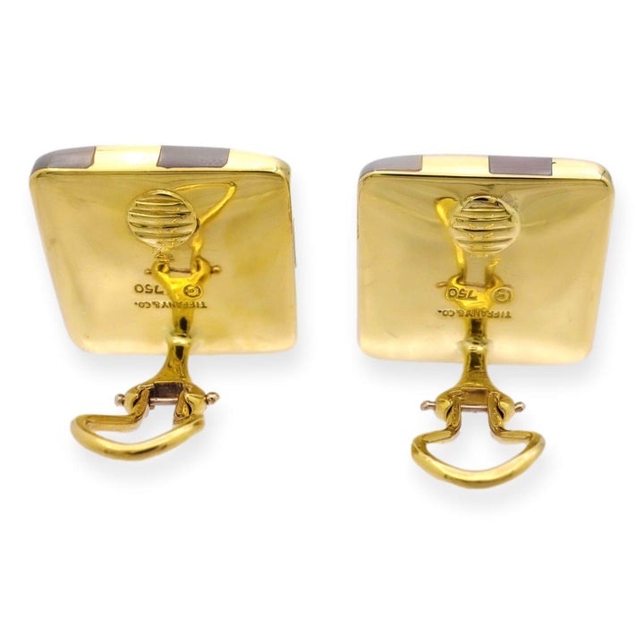 Tiffany & Co. A. Cummings 18K Yellow Gold Mother Of Pearl Square Clip Earrings