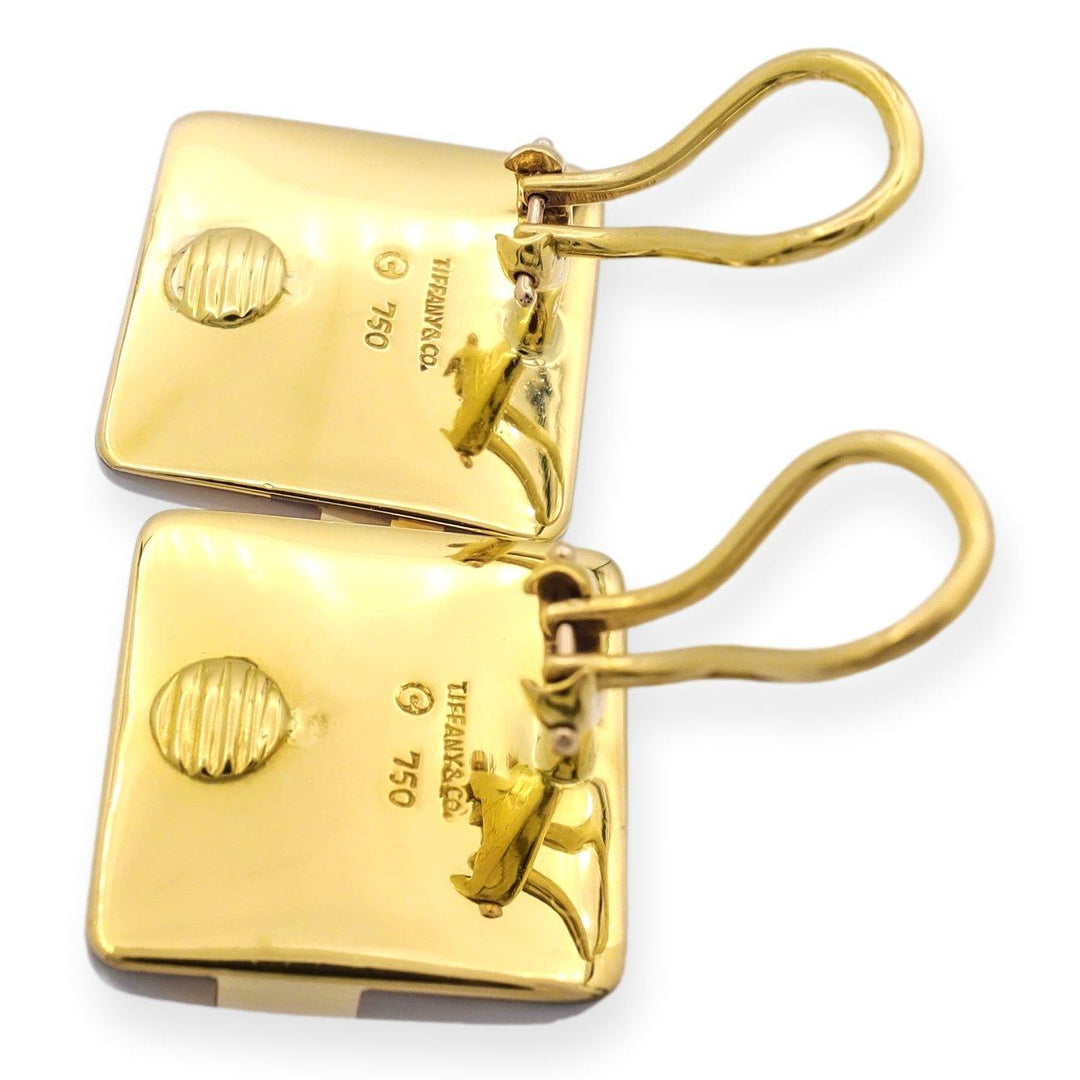 Tiffany & Co. A. Cummings 18K Yellow Gold Mother Of Pearl Square Clip Earrings