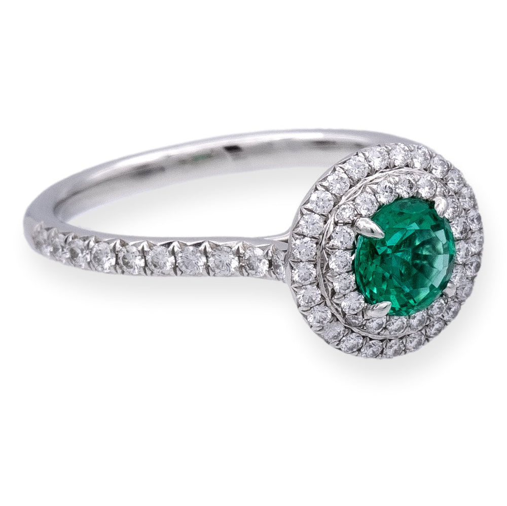 Tiffany & Co Platinum Soleste Round Emerald and Diamond .45ct Ring