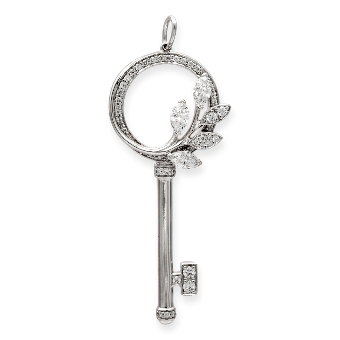 Tiffany & Co. Platinum Victoria Diamond Vine Key Circle Pendant Medium