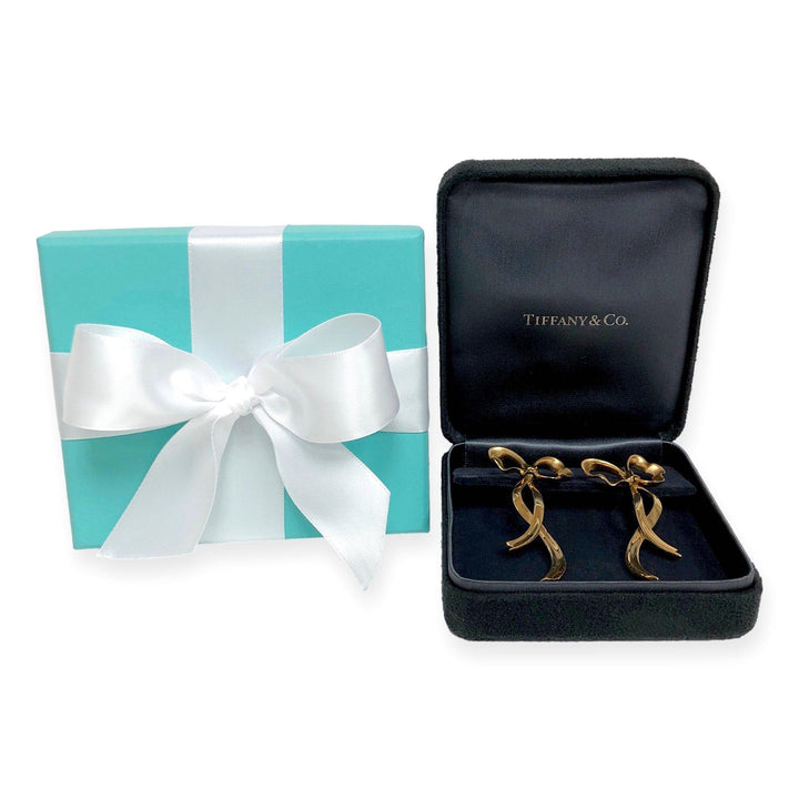 Vintage Tiffany & Co. 18K Yellow Gold 1985 Ribbon Bow Earrings