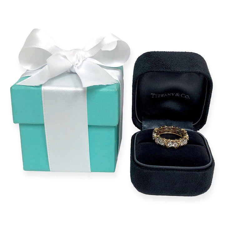 Tiffany & Co. Platinum and 18KY Gold Schlumberger 16 Stone Diamond X Ring Size 6