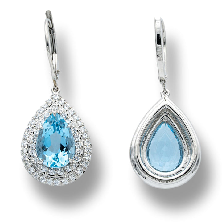 Tiffany & Co. Soleste 3 ct Aquamarine and Diamond Drop Earrings in Platinum