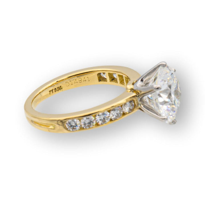 Vintage Tiffany and Co. 18K Yellow Gold Platinum Channel Set Round Diamond Engagement Ring 2.69Cts. FVVS1