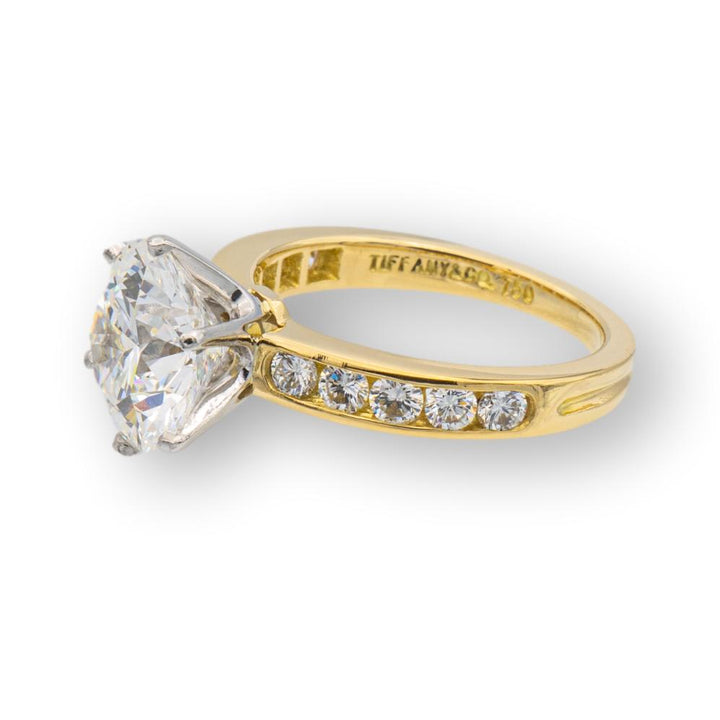 Vintage Tiffany and Co. 18K Yellow Gold Platinum Channel Set Round Diamond Engagement Ring 2.69Cts. FVVS1