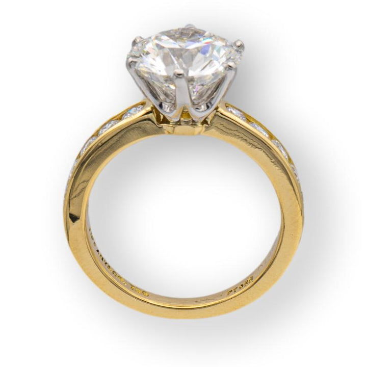 Vintage Tiffany and Co. 18K Yellow Gold Platinum Channel Set Round Diamond Engagement Ring 2.69Cts. FVVS1