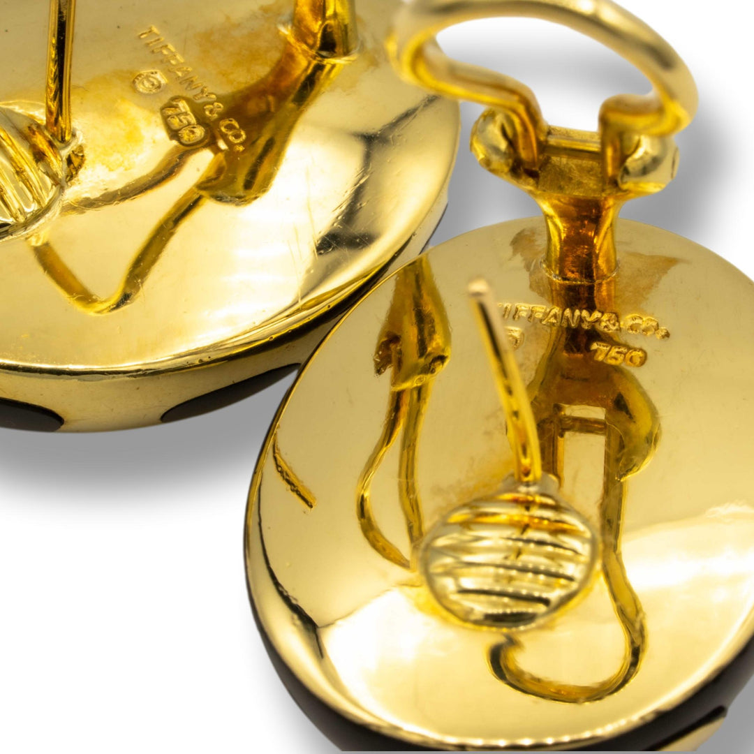 Tiffany & Co. Angela Cummings 18K Yellow Gold Positive/Negative Black Jade Clip Earrings