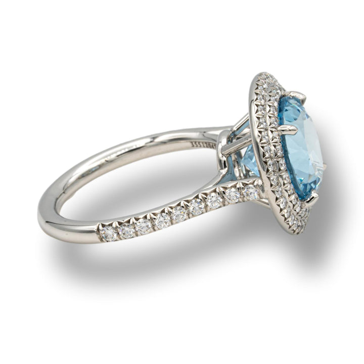 Tiffany & Co. Platinum Soleste 5ct Center Aquamarine and Diamond Ring