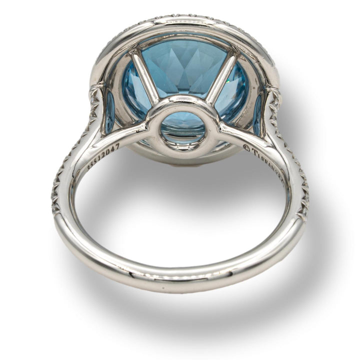 Tiffany & Co. Platinum Soleste 5ct Center Aquamarine and Diamond Ring