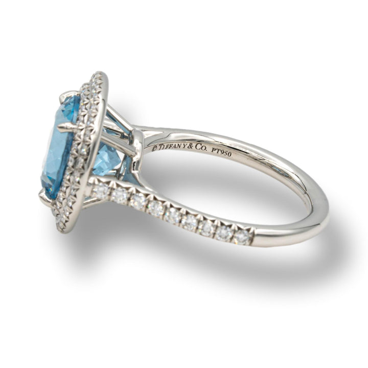 Tiffany & Co. Platinum Soleste 5ct Center Aquamarine and Diamond Ring