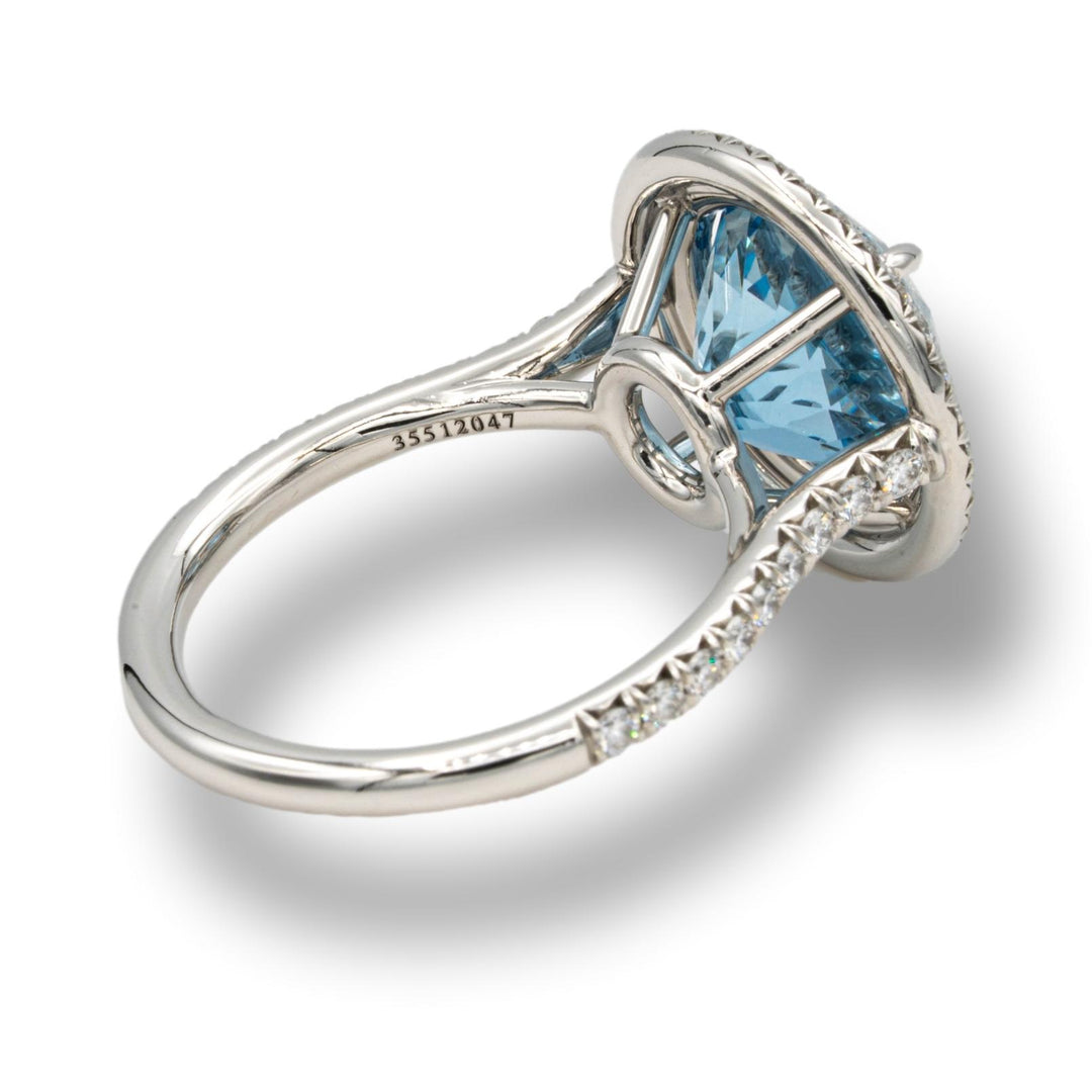 Tiffany & Co. Platinum Soleste 5ct Center Aquamarine and Diamond Ring