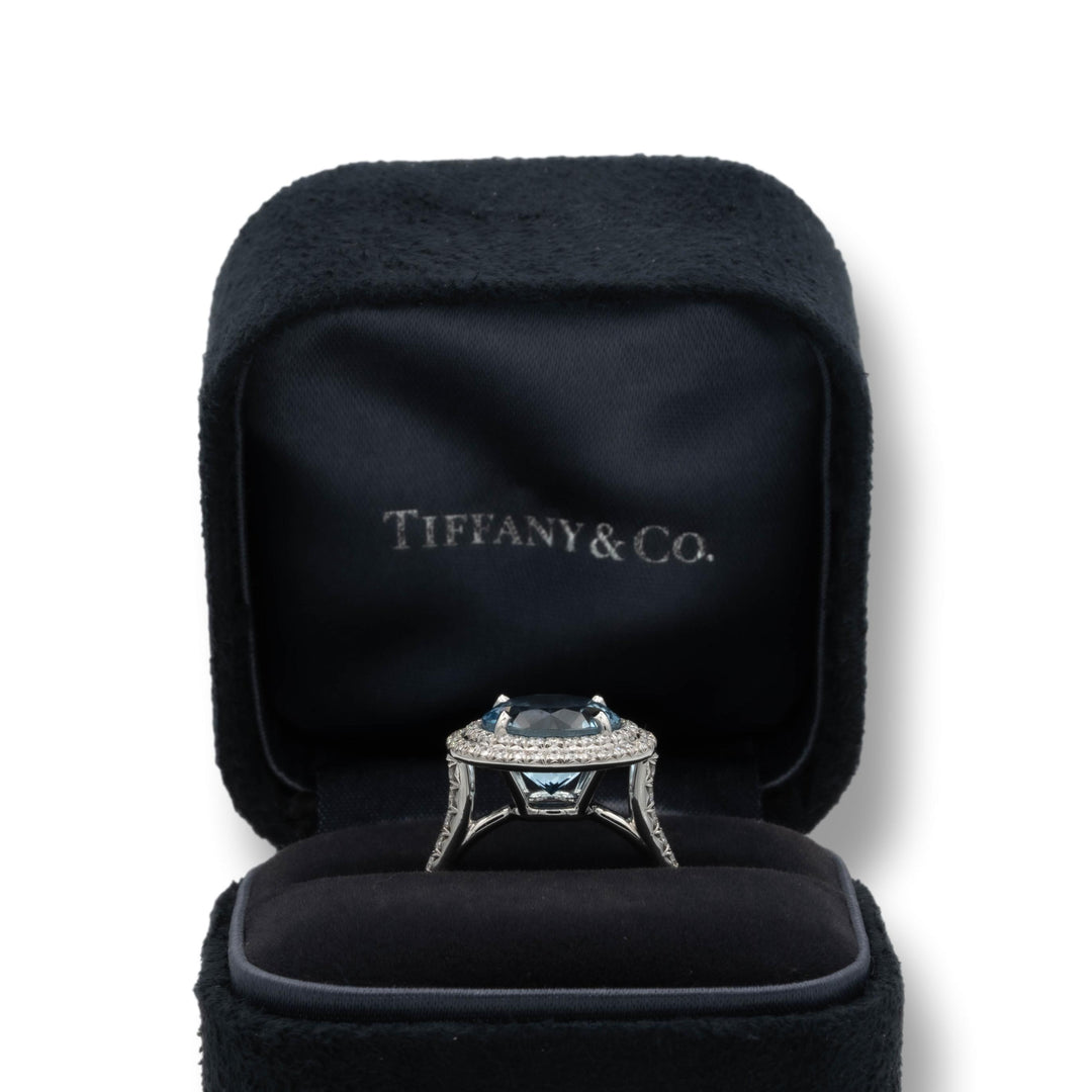 Tiffany & Co. Platinum Soleste 5ct Center Aquamarine and Diamond Ring