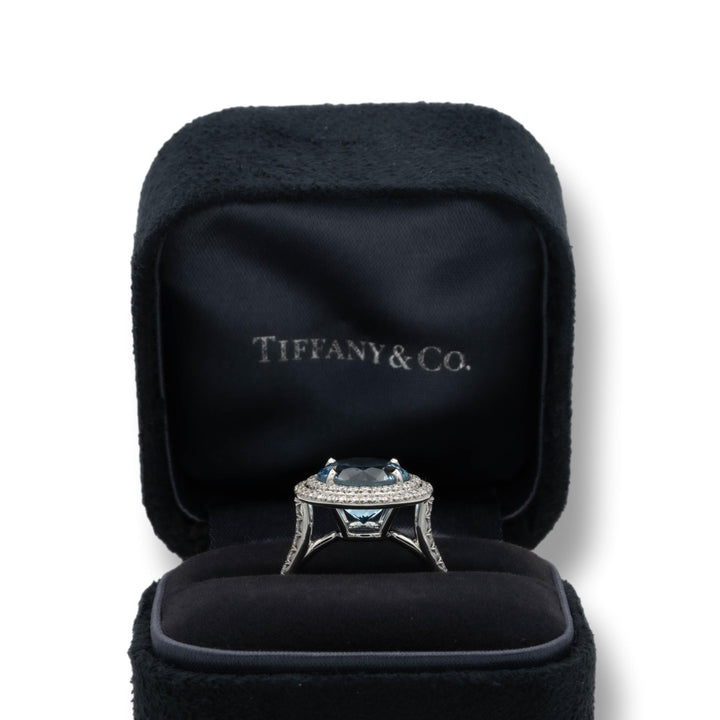 Tiffany & Co. Platinum Soleste 5ct Center Aquamarine and Diamond Ring