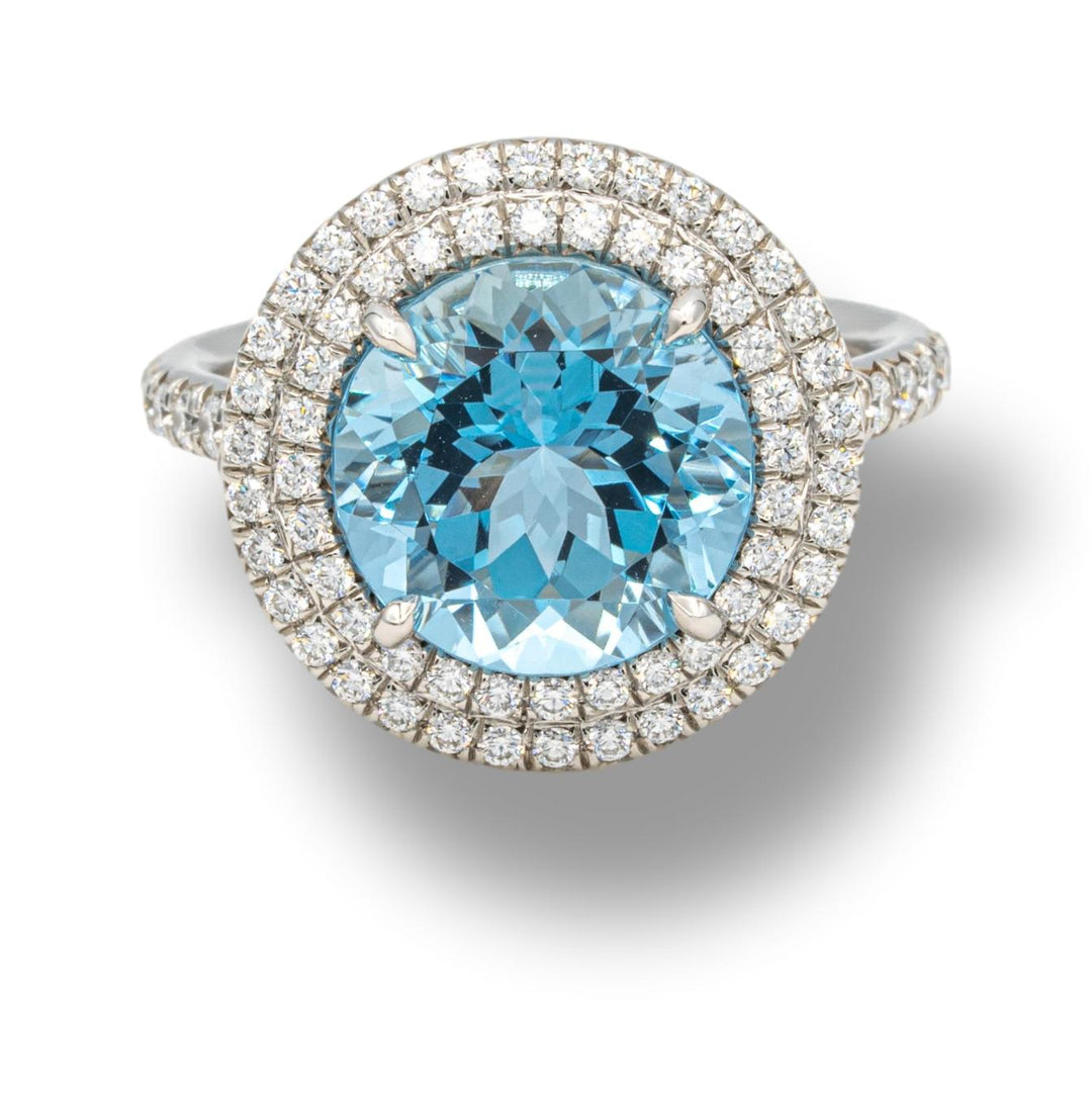 Tiffany & Co. Platinum Soleste 5ct Center Aquamarine and Diamond Ring