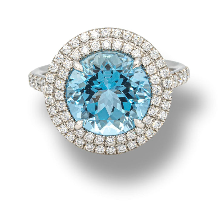 Tiffany & Co. Platinum Soleste 5ct Center Aquamarine and Diamond Ring