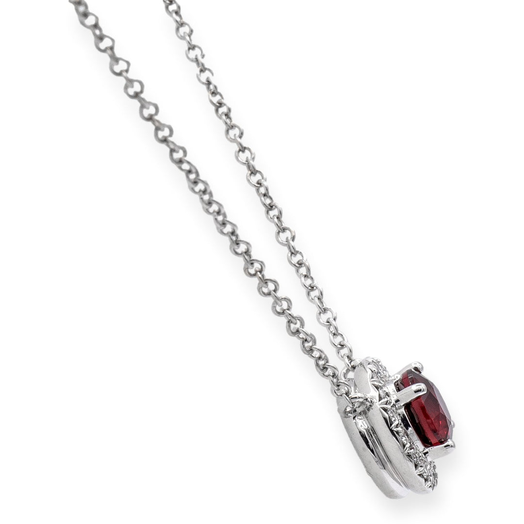 Tiffany & Co. Platinum Soleste Round Ruby and Diamond Pendant 16" Long