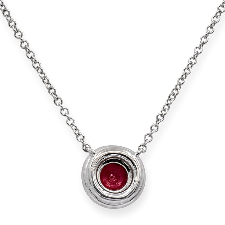 Tiffany & Co. Platinum Soleste Round Ruby and Diamond Pendant 16" Long