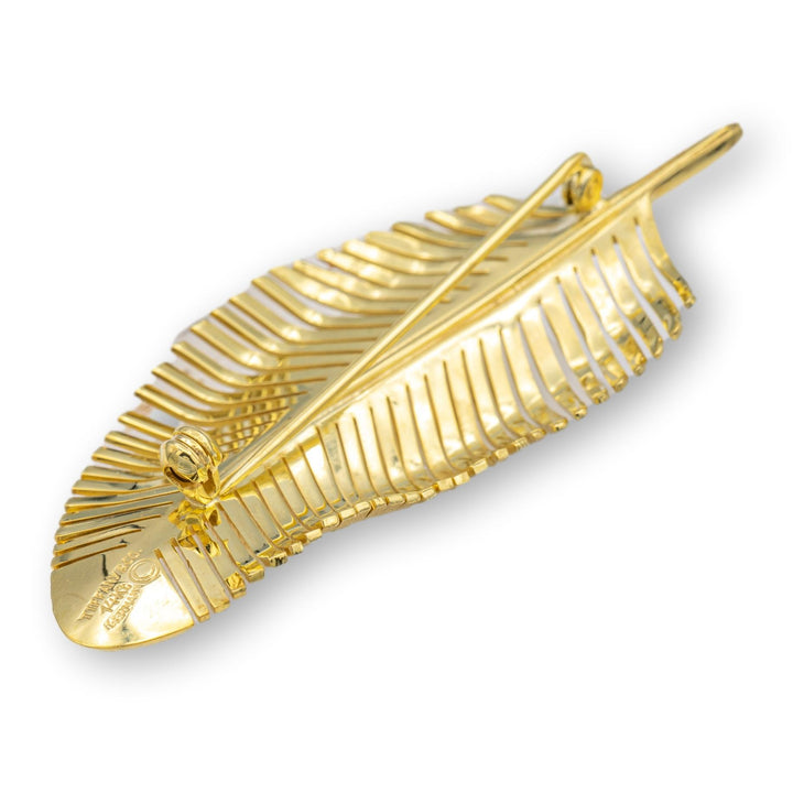 Tiffany and Co. Vintage 18K Yellow Gold Feather Motif Florentine Brooch