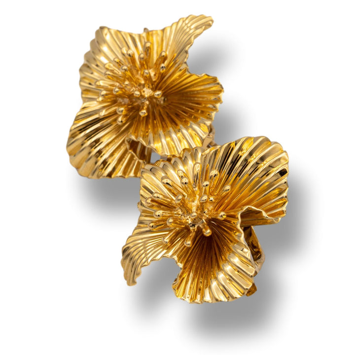 Tiffany & Co 14K Yellow Gold Flower Clip Vintage Earrings Circa 1950'S