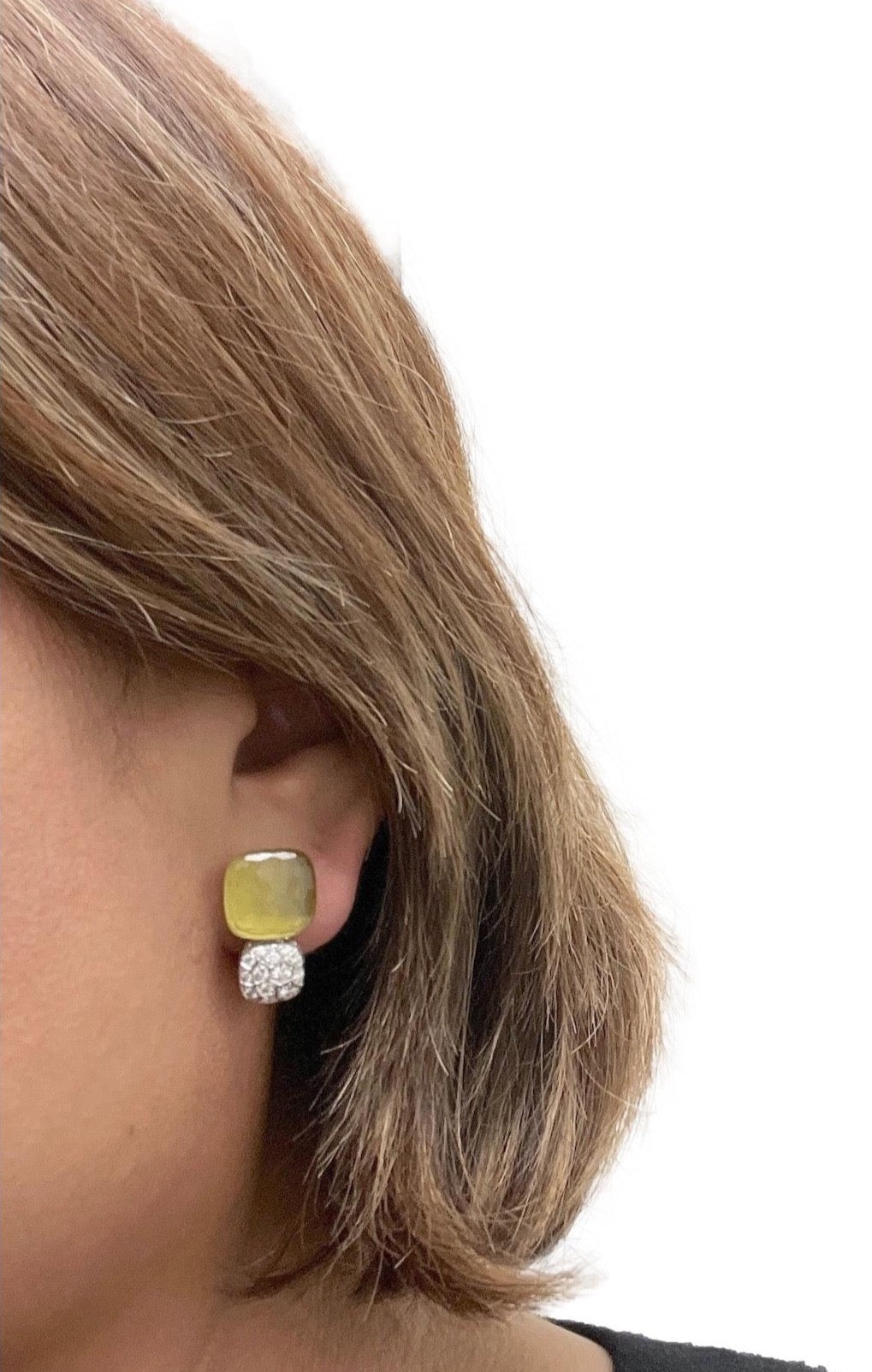 Rare Pomellato Nudo 18K Rose Gold Lemon Quartz and Diamond Clip Earrings