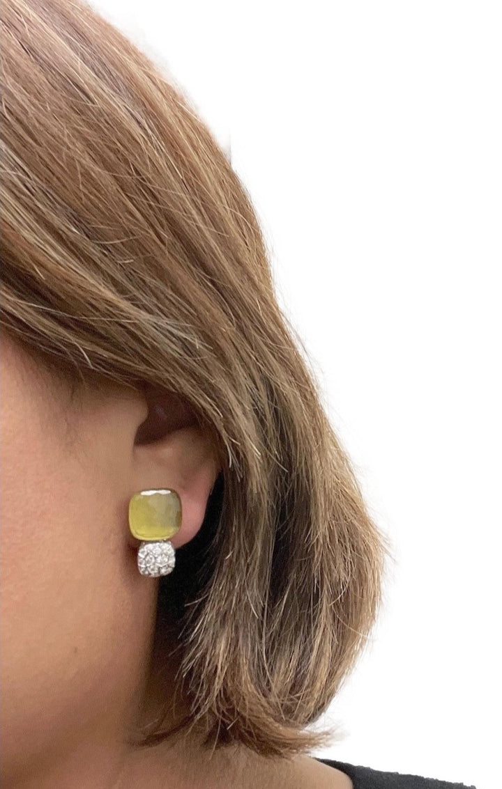 Rare Pomellato Nudo 18K Rose Gold Lemon Quartz and Diamond Clip Earrings