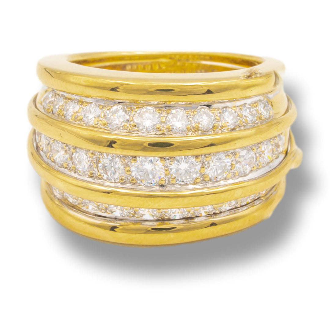 Vintage Van Cleef & Arpels 18K Yellow Gold 1.77 cts Diamond Bombe Ring