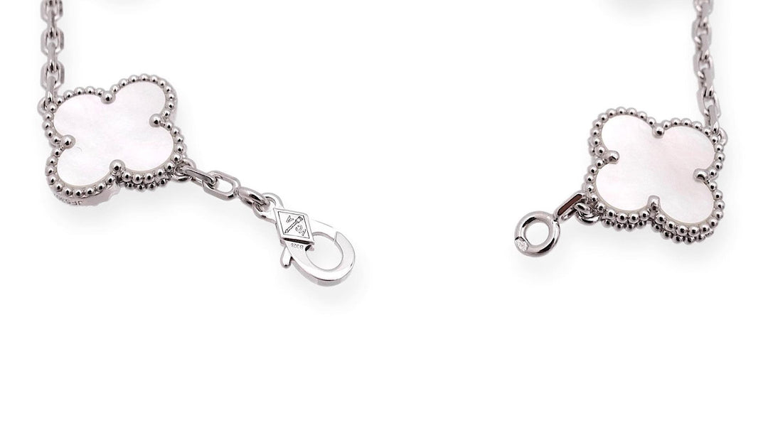 Van Cleef & Arpels 18K White Gold Vintage Alhambra 5 Motif M.O.P. Bracelet