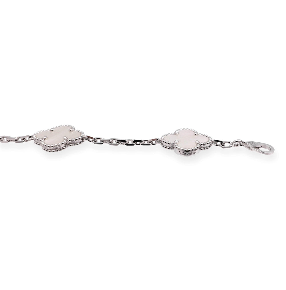Van Cleef & Arpels 18K White Gold Vintage Alhambra 5 Motif M.O.P. Bracelet