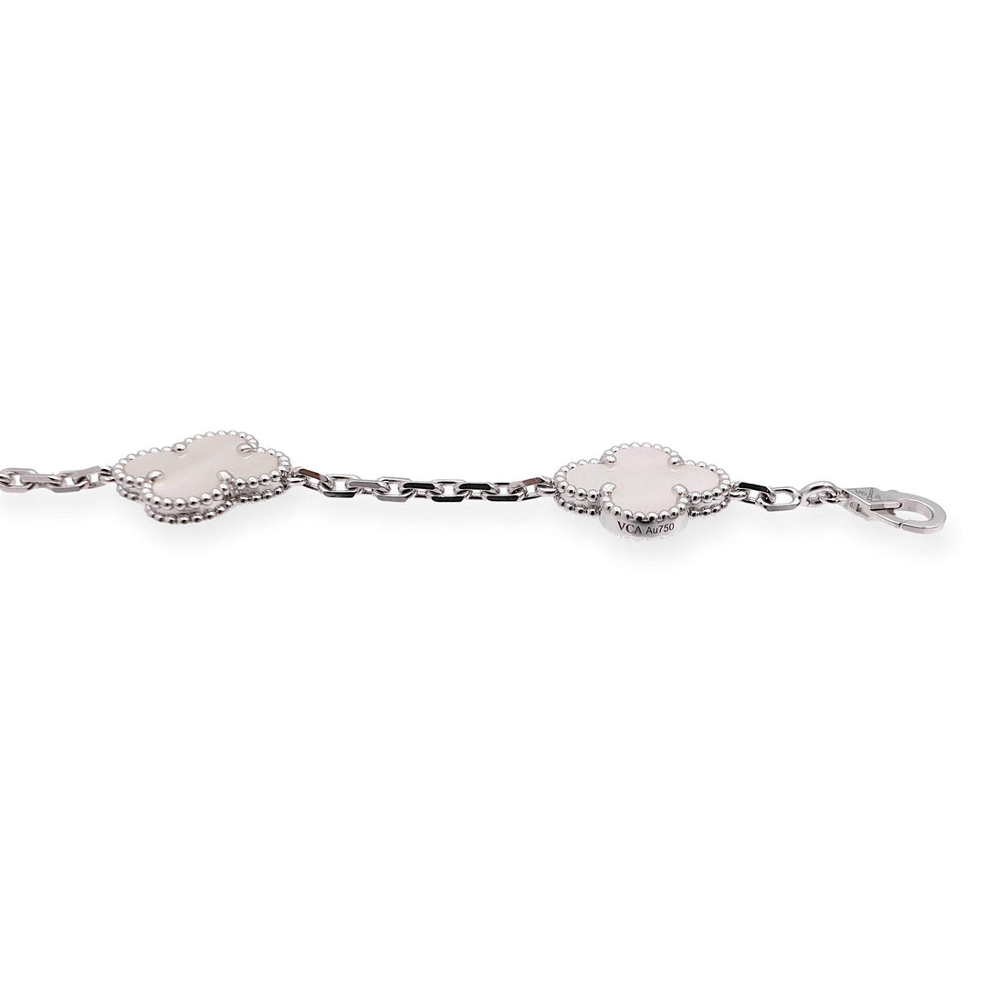 Van Cleef & Arpels 18K White Gold Vintage Alhambra 5 Motif M.O.P. Bracelet