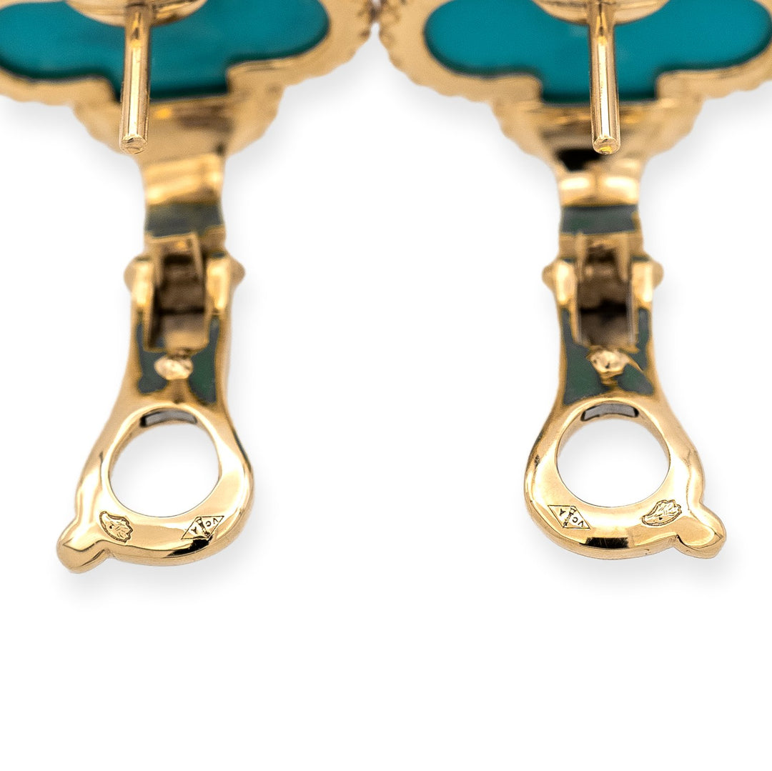 Van Cleef & Arpels Vintage Alhambra 18K Yellow Gold Turquoise Clip Earrings