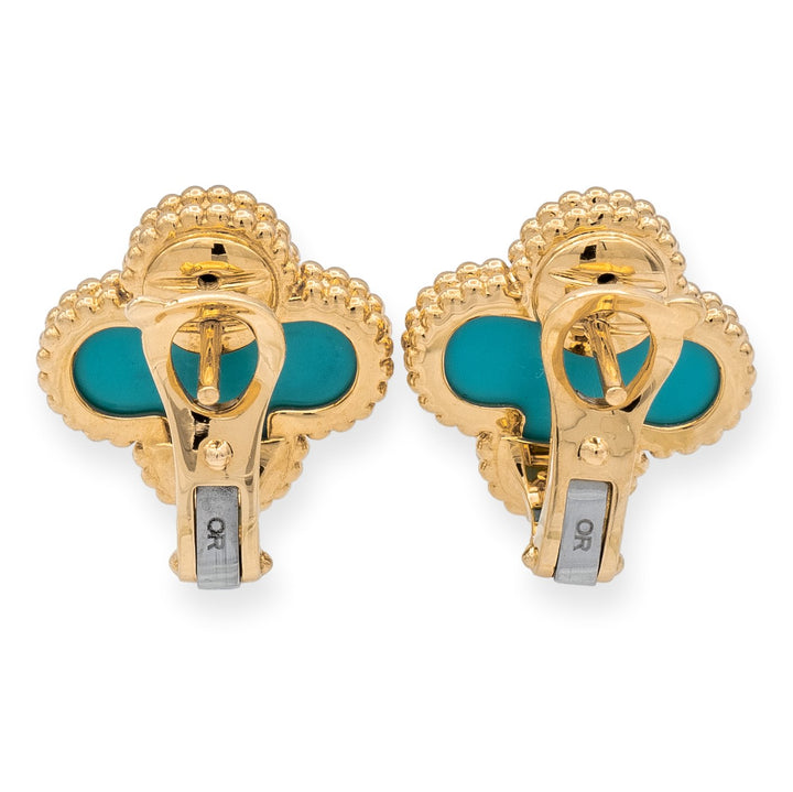 Van Cleef & Arpels Vintage Alhambra 18K Yellow Gold Turquoise Clip Earrings