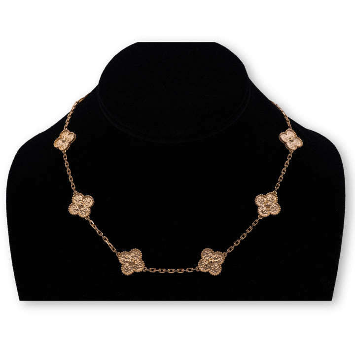 Van Cleef & Arpels Vintage 10 motif Alhambra 18K Yellow Gold Necklace 16.5"