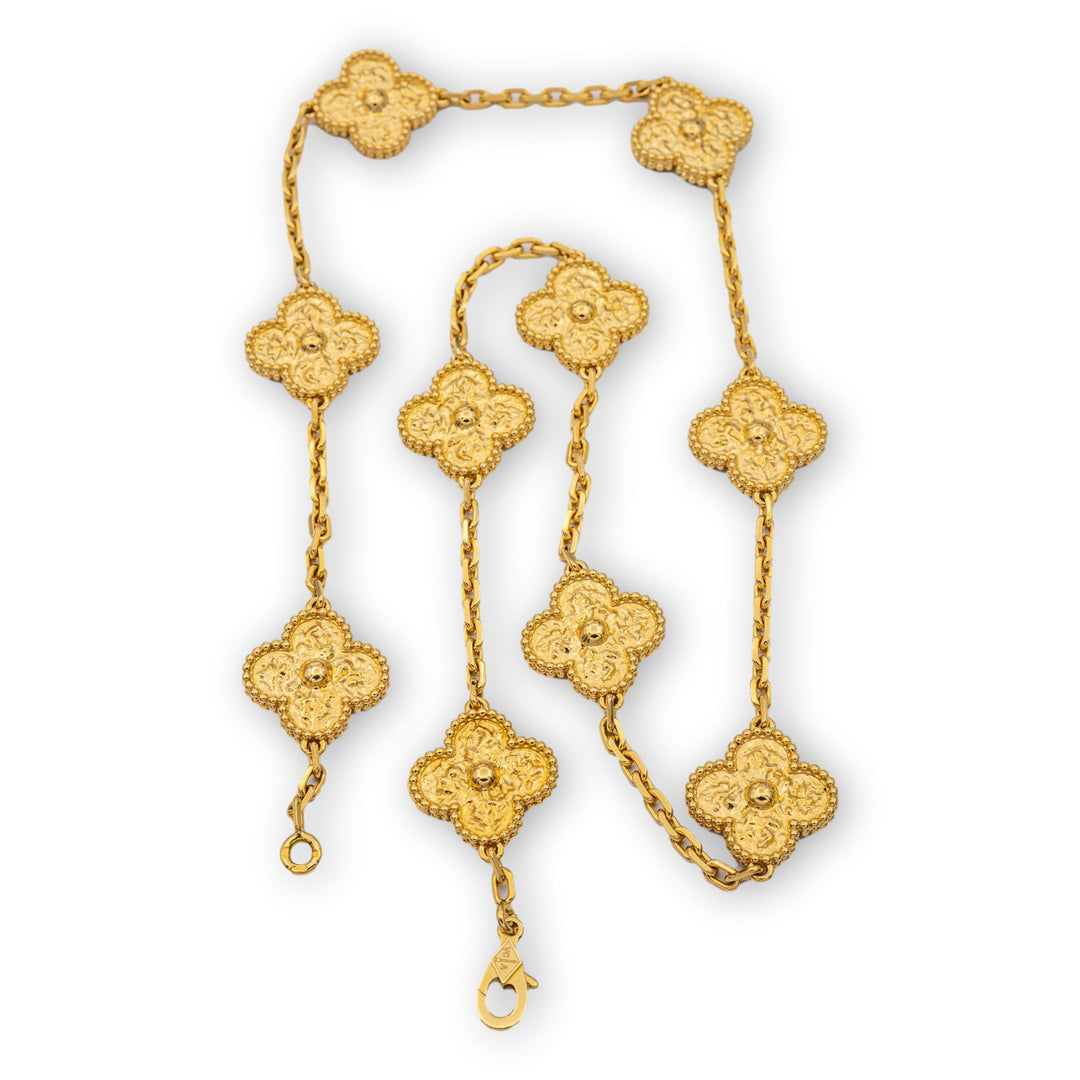 Van Cleef & Arpels Vintage 10 motif Alhambra 18K Yellow Gold Necklace 16.5"
