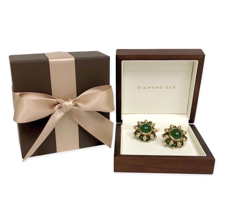 Vintage Verdura 18K Yellow Gold Cabochon Nephrite Jade Cluster Large Clip Earrings
