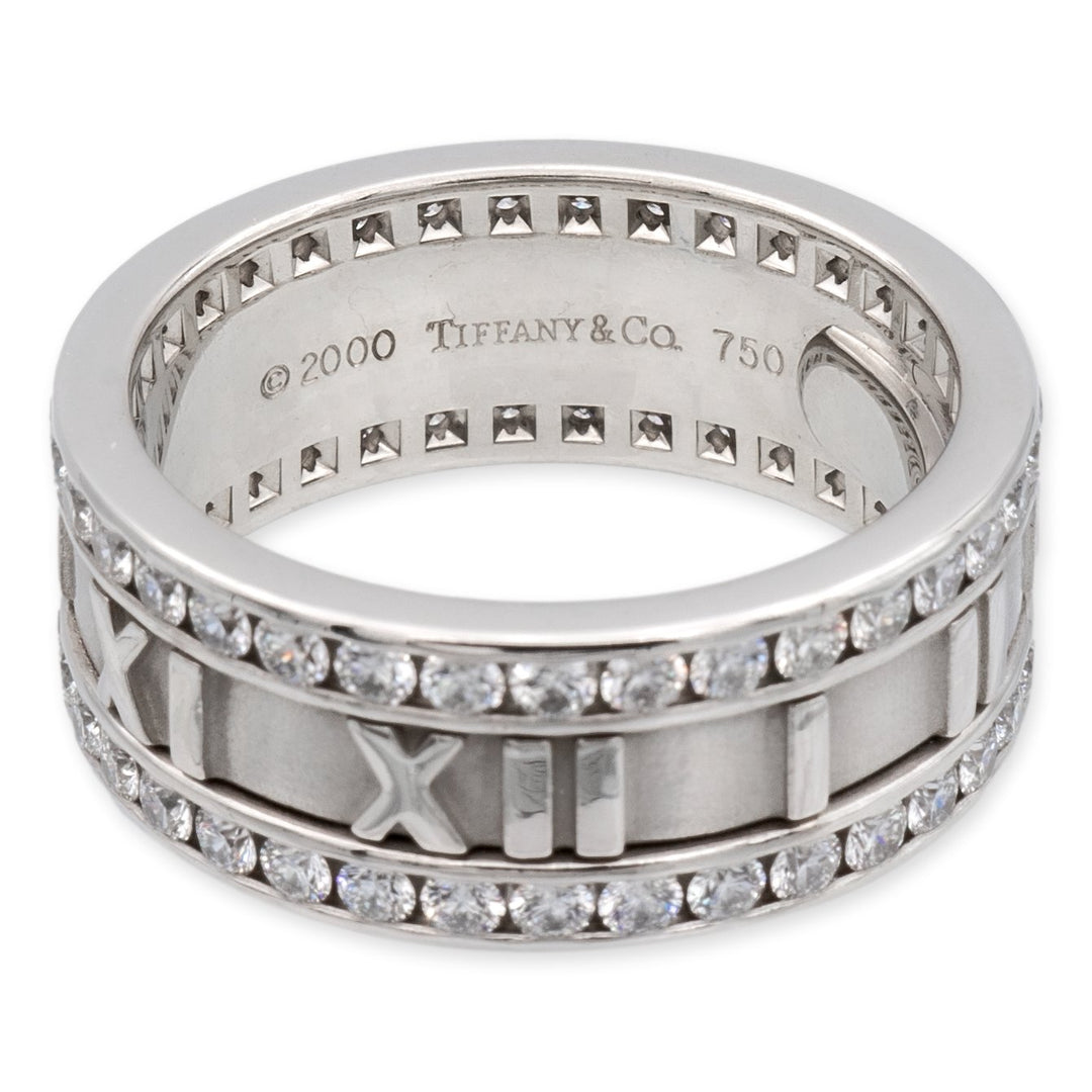 Vintage Tiffany and Co. 18K White Gold Atlas Diamond Ring 8.5mm Size 8