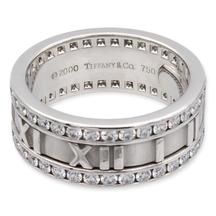 Vintage Tiffany and Co. 18K White Gold Atlas Diamond Ring 8.5mm Size 8